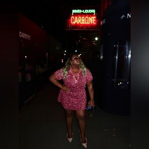 Ganni embroidered metallic knit mini dress